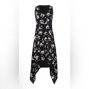Proenza Schouler Black White and Red Floral Hankerchief Hem Dress